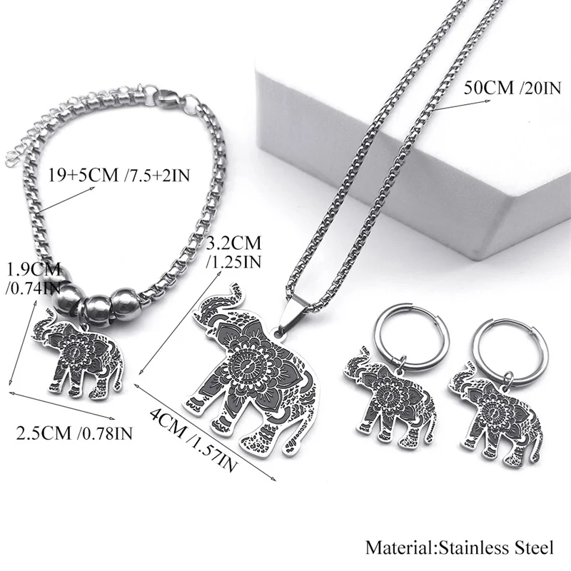 Elephant Enamel Stainless Steel Jewelry Set Women Men Ethnic Animal Necklace Earrings Bracelet Jewelry Gift conjuntos de joyas