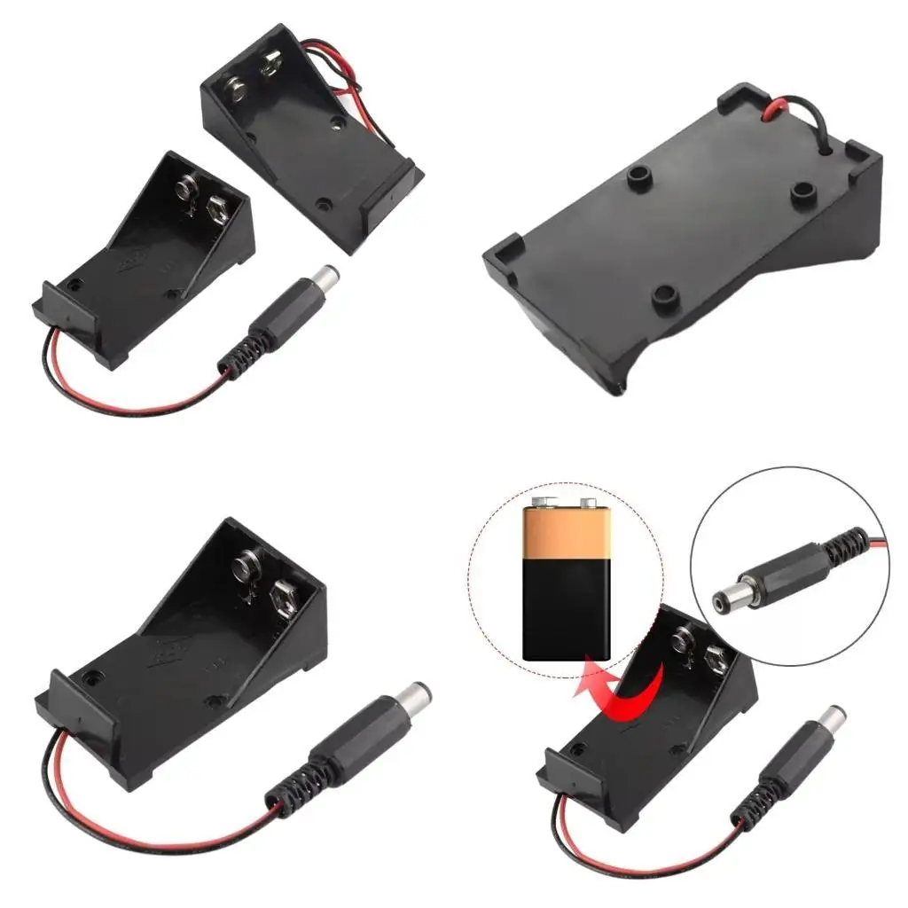 

652F 2PCS Black 9V Battery Storage Box without Lid/Switching Button 9V Battery Case with CabLE for DIY Electronic Devices