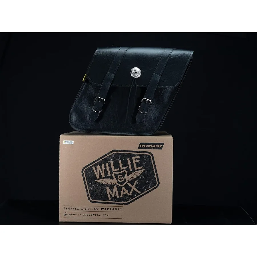 Zestaw sakw motocyklowych ze skóry syntetycznej z serii Deluxe w kolorze czarnym, uniwersalny, zaprojektowany do jazdy długodystansowej i miejskiej.