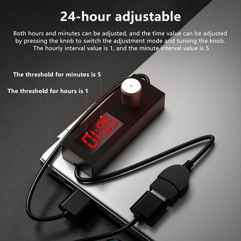 24h Automatic Shutdown Timer Digital Countdown Timer USB Switch Cable Wire Portable Adjustable Timer Switch For Home/Office Use