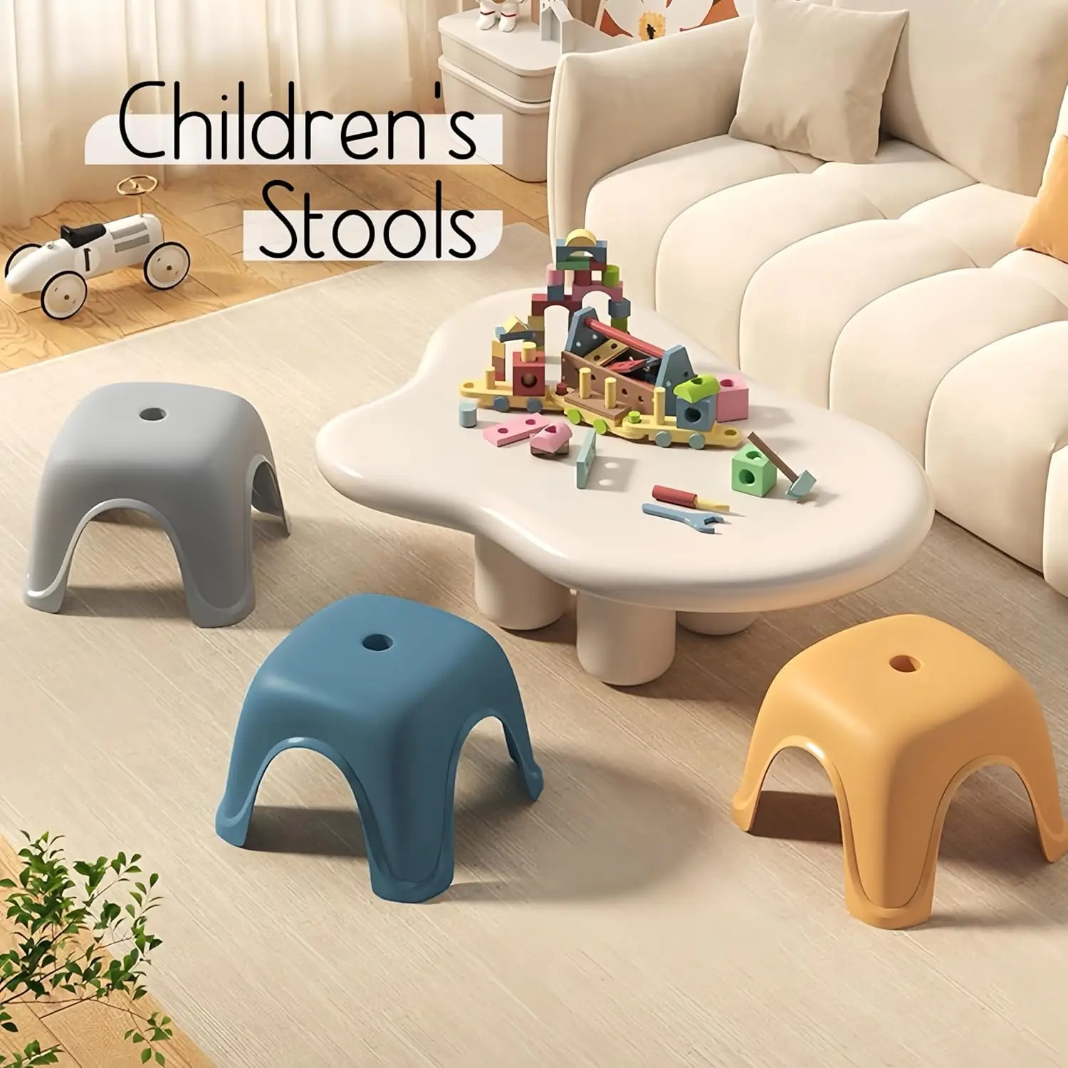 Chaises robustes et légères pour les activités des tout-petits, tabourets ronds pour enfants, tabourets peu encombrants, intérieur ou extérieur, 3 pièces