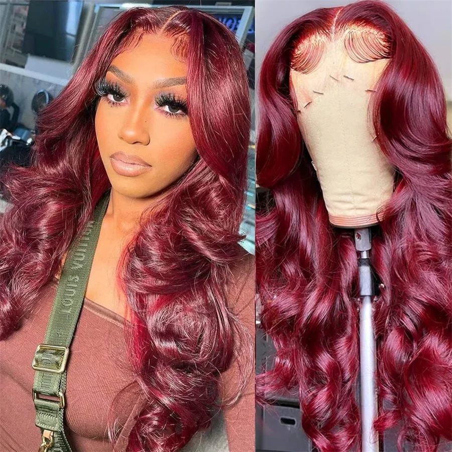 250 Density Lace Front Wigs Brazilian Body Wave With Baby Hair 99j Color Preplucked Cheap Lace Front Human Hair Wigs