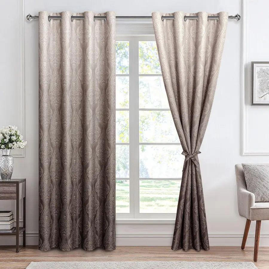 

Ombre Blackout Curtains 84 Inch Length, Grommet Damask Patterned Curtains with Tiebacks, Thermal Insulated Noise Reducing Drapes