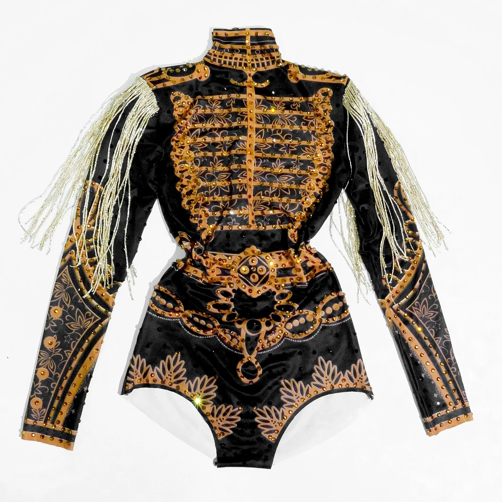 

Fashion Rhinestones Female High-Cut Fringe Bodysuit Nightclub Carnival Performance Pole Dance Costume Drag Queen Stage Outfit