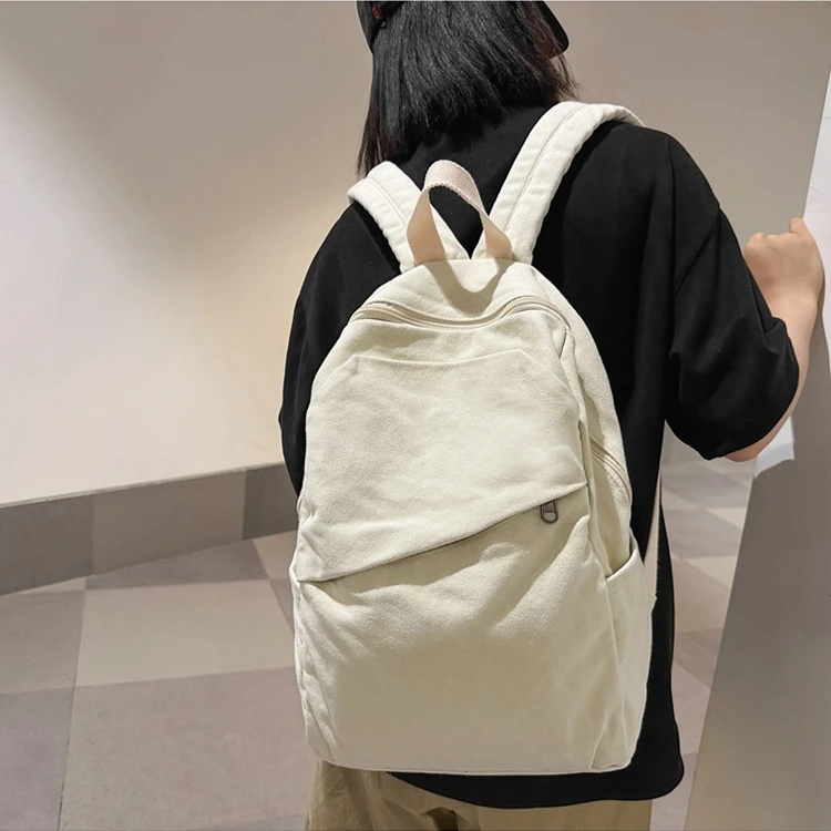 Male Back To School Teenager Street Cotton Backpack Female Student Vintage Fabric Soft Korean Style Casual Book Knapsack Bag