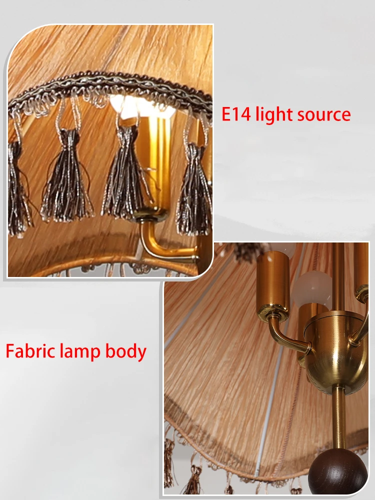 フレンチレトロレストランシャンデリアアメリカンレトロファブリックベッドルームアンティーク無垢材タッセルドレッシングルームスタディバーデスクランプ