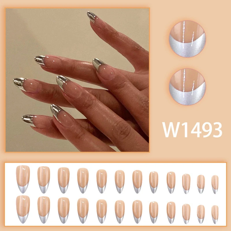 24Pcs Fashion French Style Colored Press On Nails Gel Reusable The Spice Girls Nail Tips Fast Wearable Full Finished False Nails