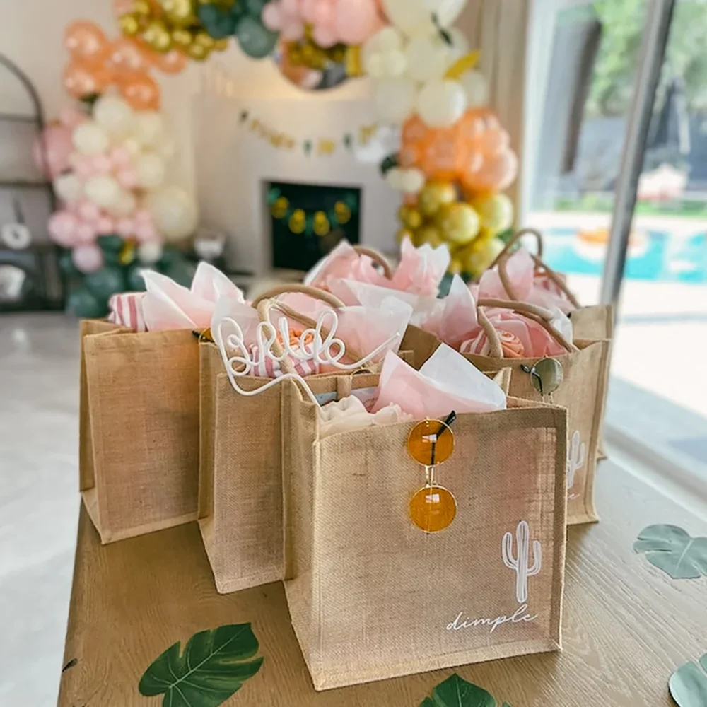 

Custom Minimalist Cactus Beach Bag Bridesmaid Burlap Beach Tote Bags Wedding Bachelorette Party Bride To Be Bridal Shower Gift