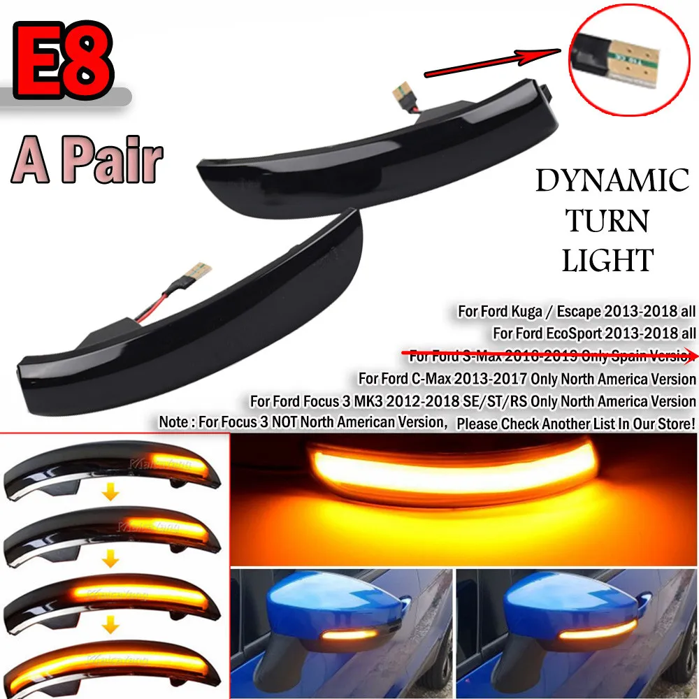 For Ford Kuga Ecosport Dynamic Blinker LED Turn Signal Light Side Mirror Indicator Sequential 2013 2014 2015 2016 2017 2018 2019