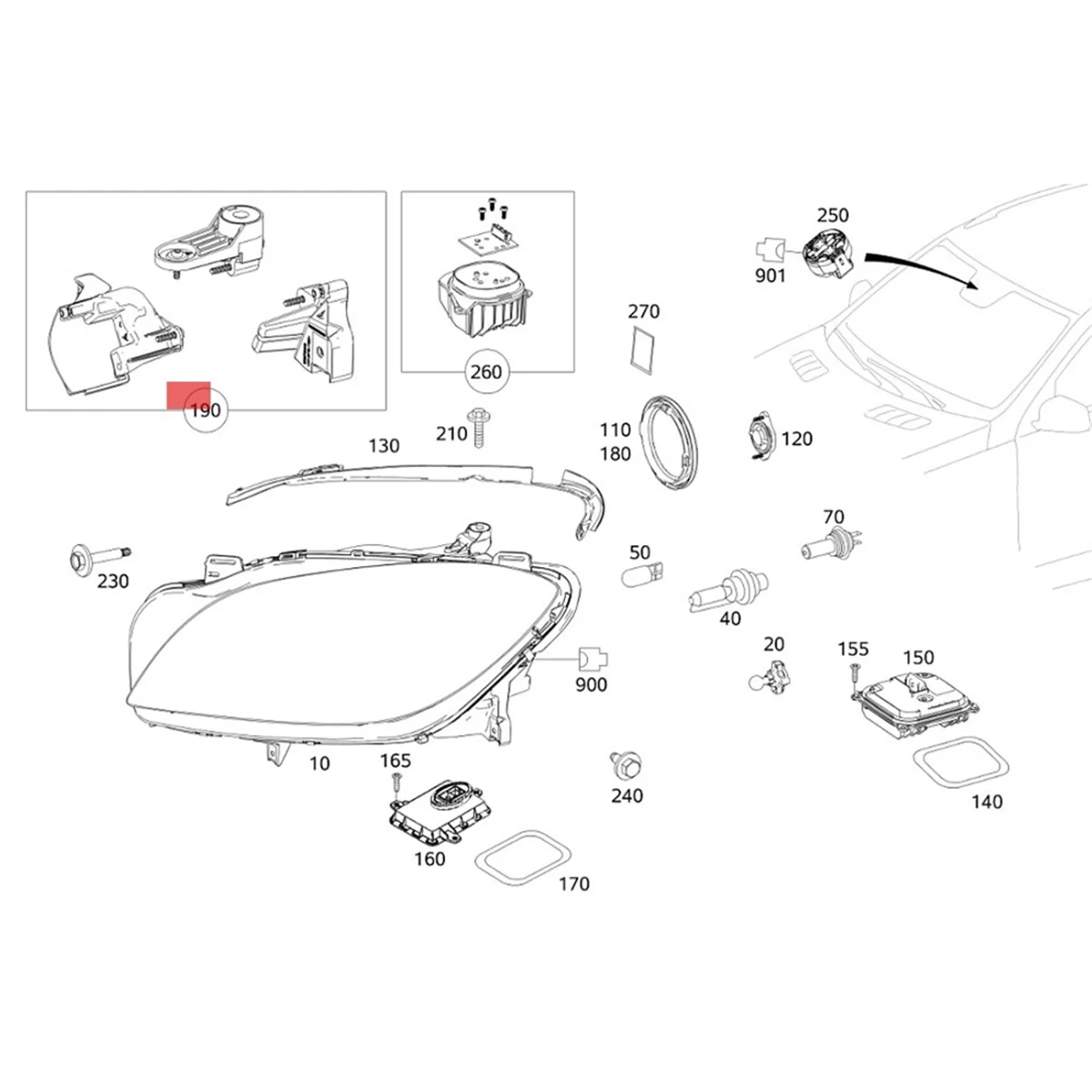 

#163L Left Front Headlight Bracket Repair Kits for Mercedes Benz (Black)