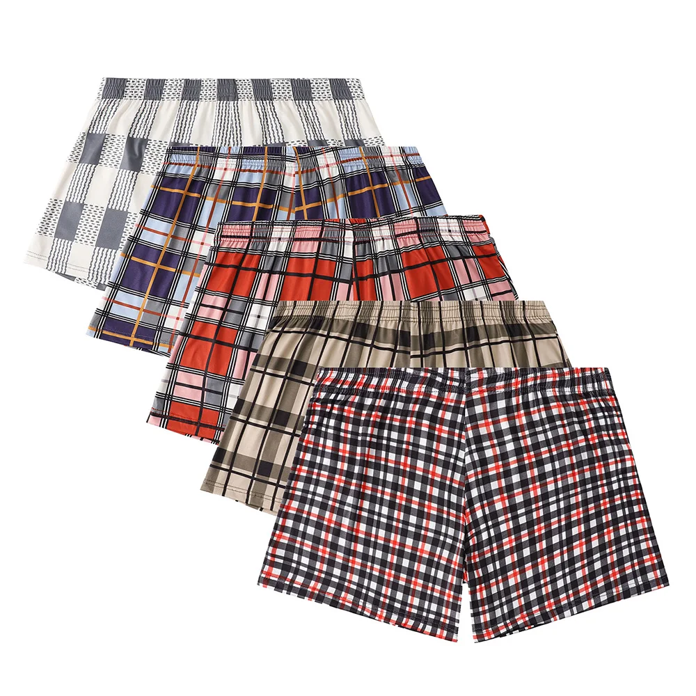 5 Stück karierte bedruckte Aro-Hosen, lockere und atmungsaktive Hosen mit flachen Ecken für lässige und bequeme Kleidung für ältere Menschen, Herren-Boxershorts