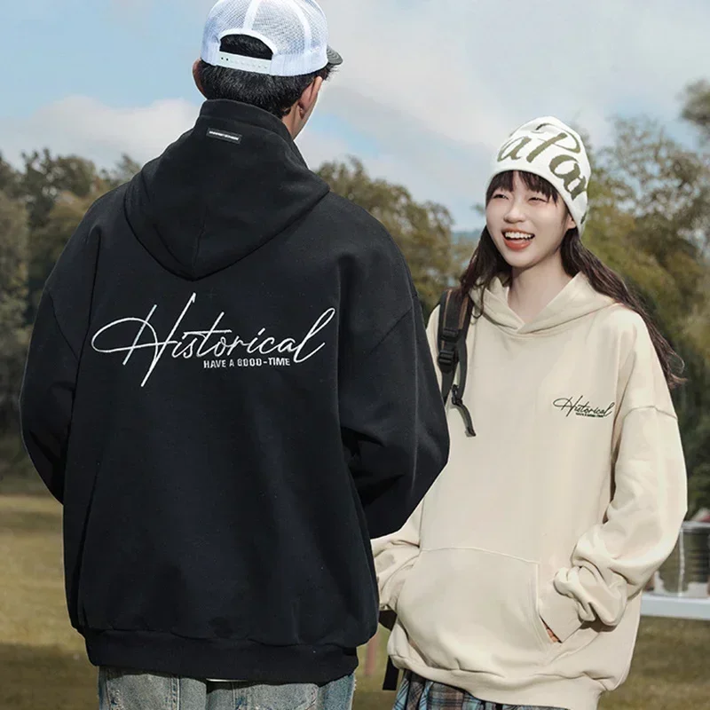 TFETTERS ยี่ห้อ Baggy Hooded Sweatshirt สําหรับคู่ 2025 ใหม่ฤดูใบไม้ร่วงฤดูหนาวเย็บปักถักร้อยวินเทจผู้ชาย Hoodie กลางแจ้ง Motion เสื้อผ้า