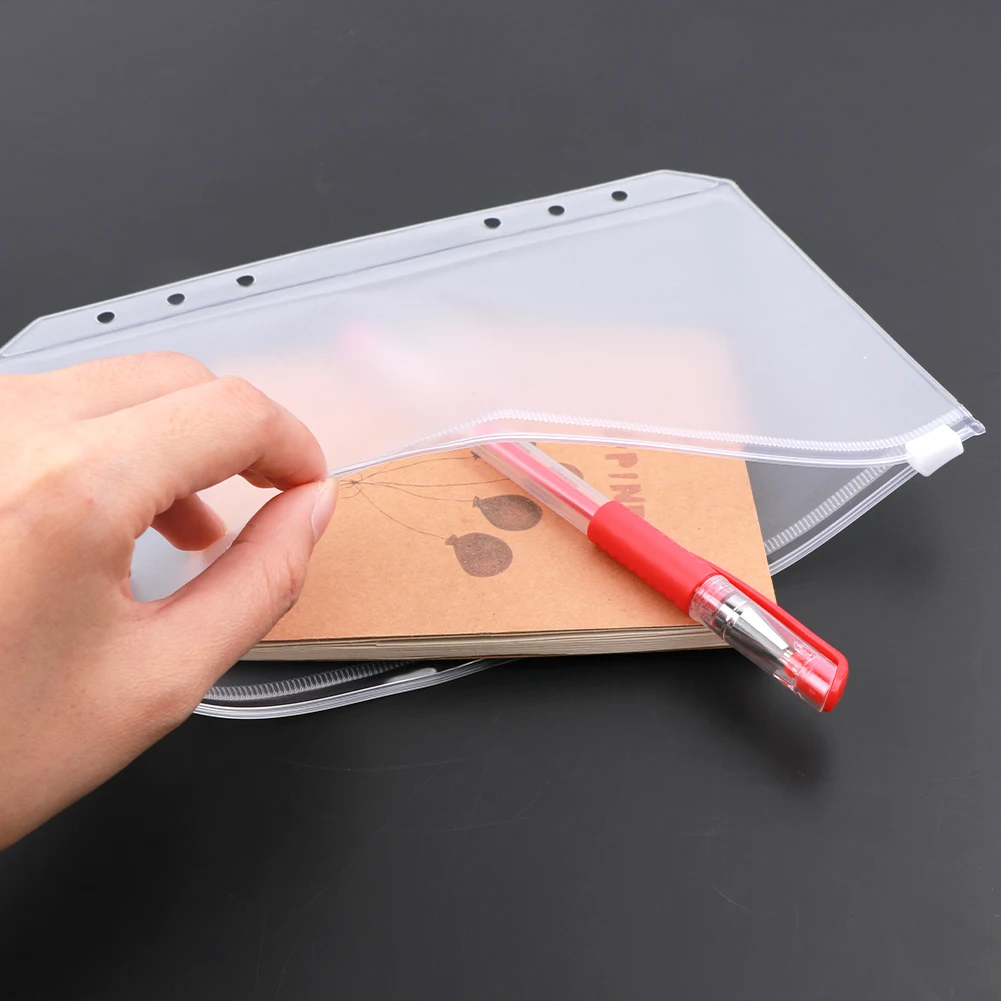 12pcs A5 Home Office Binder Pocket File Storage Sticker Envelope Cash Bill Clear Folder 6 Holes School Waterproof With Zip Card