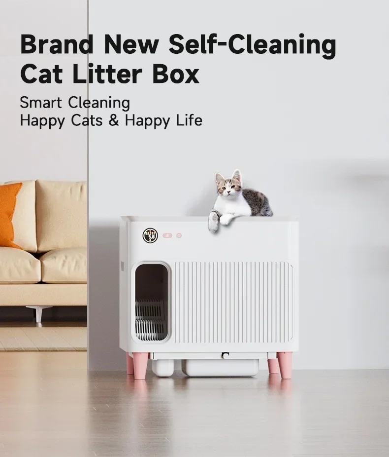 Nueva moda, venta al por mayor, móvil, plegable, portátil, automático, iluminado para gatos, muebles de inodoro, caja inteligente de autolimpieza para gatos