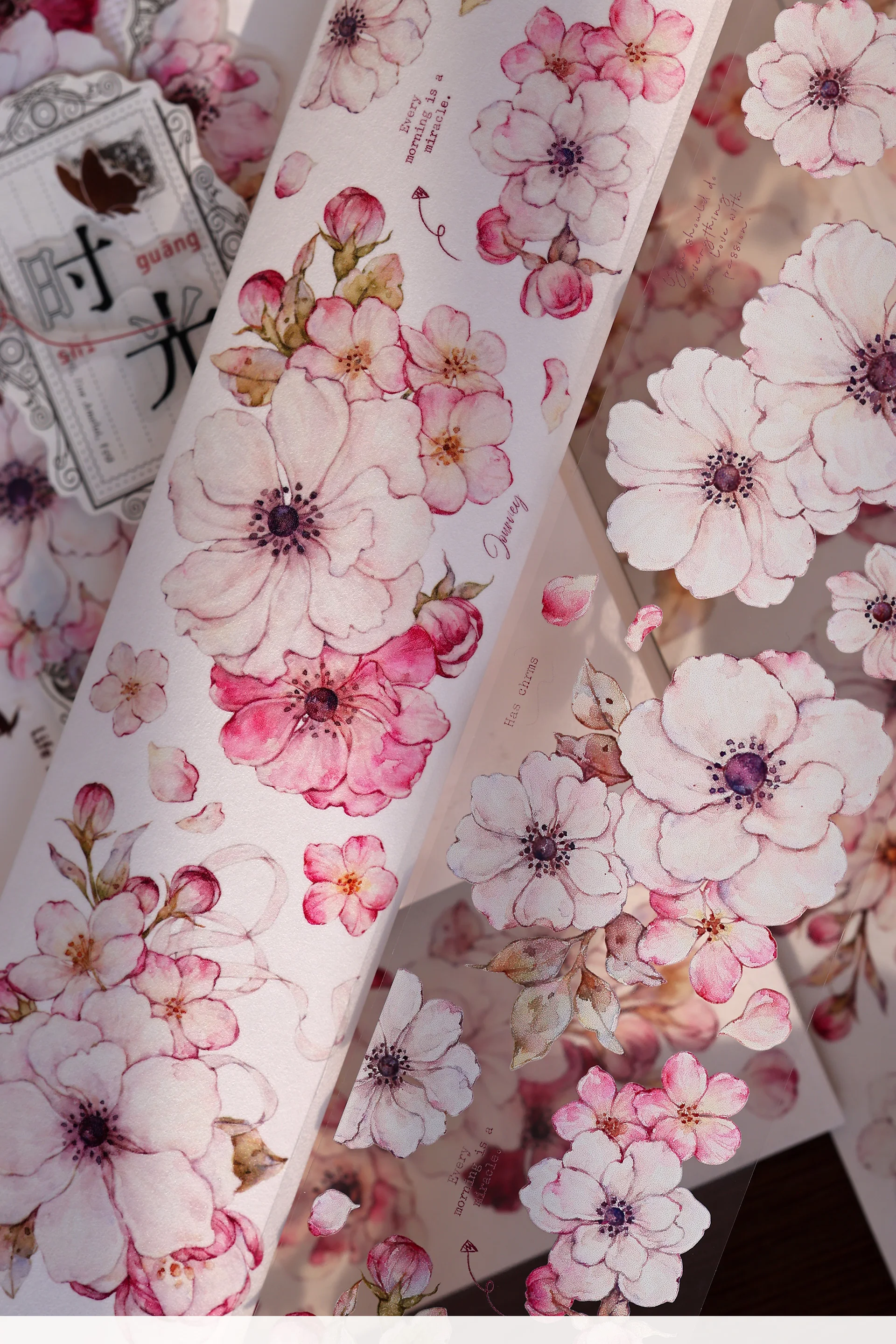 Taoyao Light Retro Pink and White Big Flower Washi PET Journal Sticker Goo Card Tape