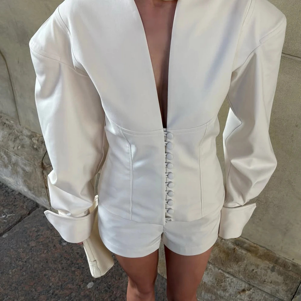 

Talenza Women White Jacket Fashiona Slim V-neck Long-Sleeved Coat Distinctive Office Lady Streetwear Autumn Women Jacket Outwear