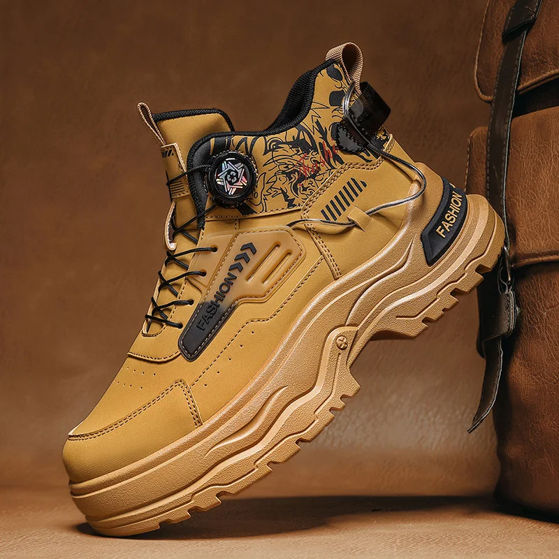 

Autumn Knob Design Motorcycle Boots for Men British Style Men's Biker Boots Non-slip Yellow Ankle Boots Man Comfy Platform Boots