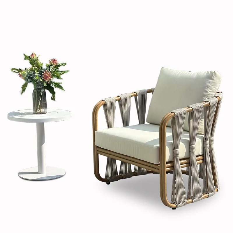 

Outdoor rope knitted sofa single Southeast Asian creative homestay balcony courtyard garden villa villa vintage designer