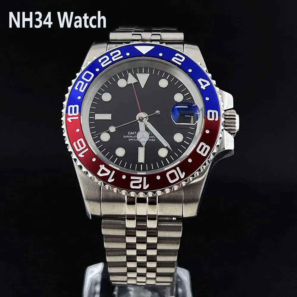 

NH34 GMT часы мужские часы 40 мм автоматические механические часы из нержавеющей стали спортивные водонепроницаемые сапфировый механизм NH34