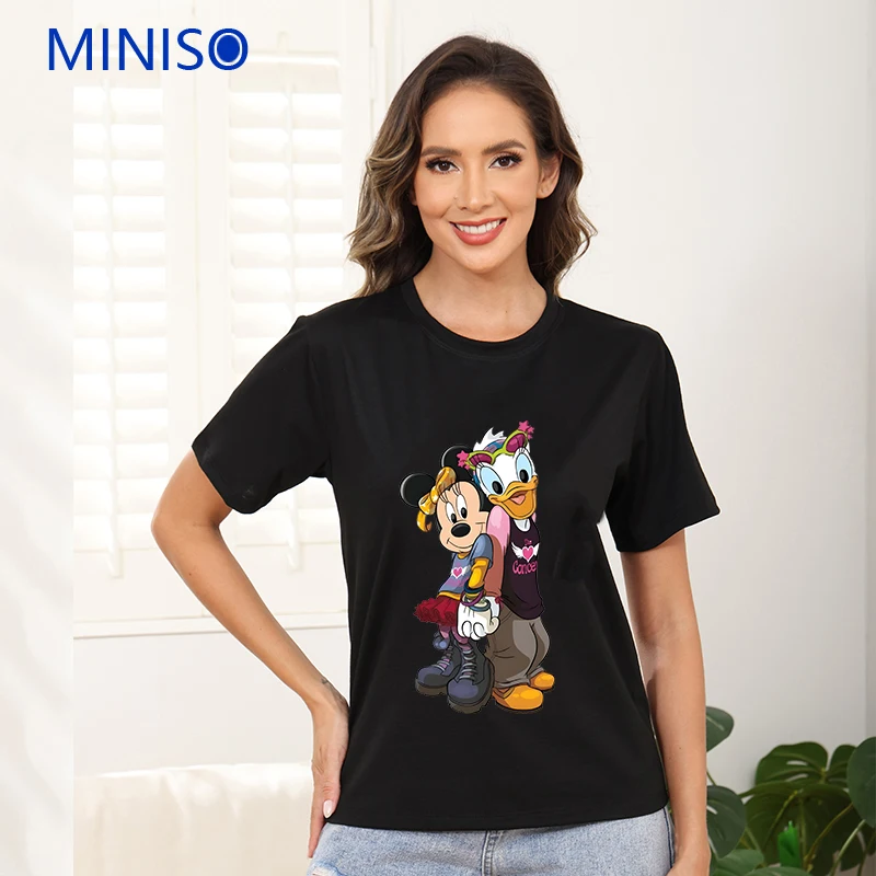 

Large Size Cartoon Clothes Trends Custom Disney Mickey Minnie Printed Y2k T-shirt Loose Top Ladies Woman Clothing Black t-Shirt