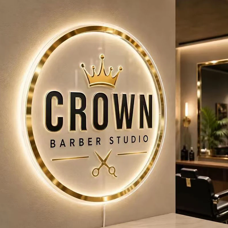Custom 3D Backlit Clinic Logo Sign Business Office Decor Circle Led Light Metal Sign Custom Round Metal Signage