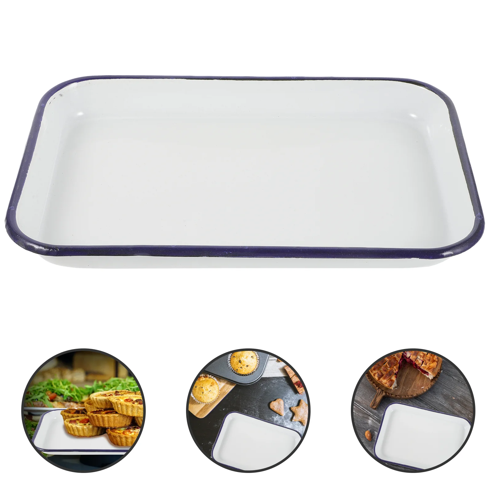 Heat-resistant Oven Tray Wear-resistant Pan with Cover Enamel Roasting White for Restaurant Non-stick