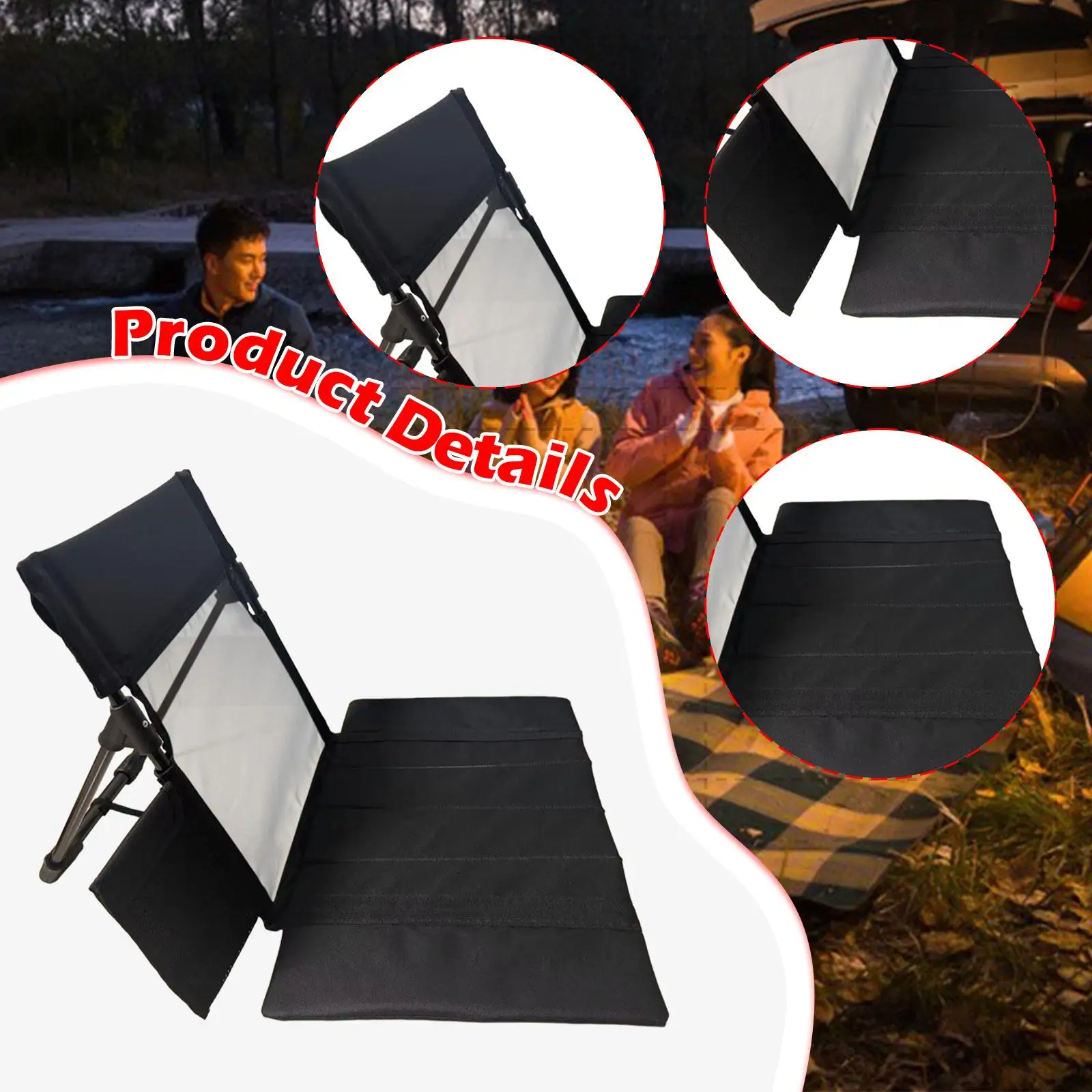 كرسي شاطئ قابل للطي مع دعم خلفي، مقعد أرضي خفيف الوزن، مسند ظهر للتخييم لرحلات السفر، حمام السباحة، المشي لمسافات طويلة، الشواء #5