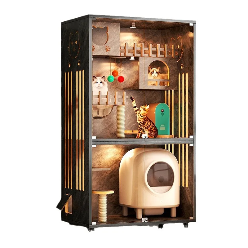 

Вилла для домашних животных доступен электрический кошачий лоток с широким кошачьим гнездом, встроенный деревянный дом
