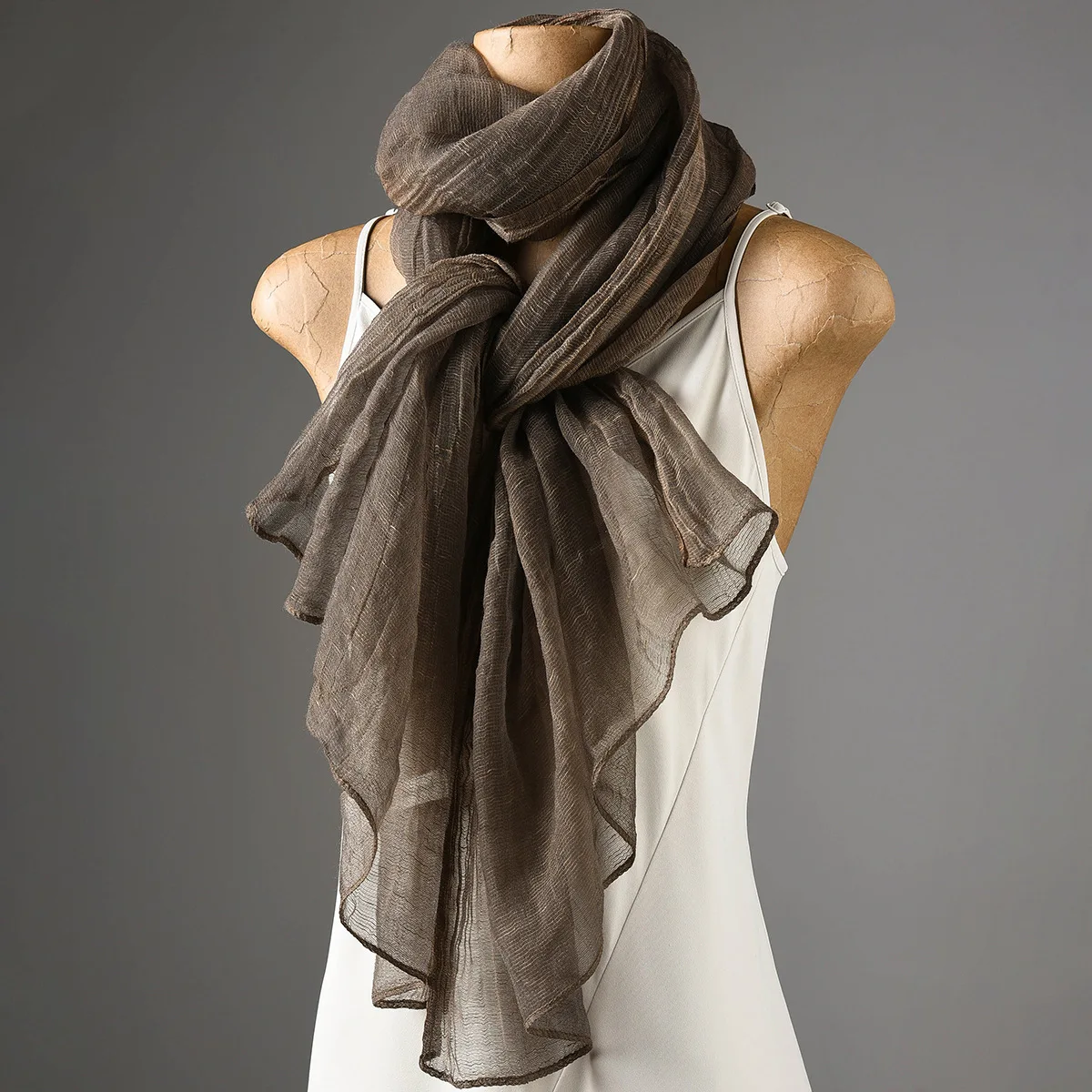 2026 Fashion New Wrinkle Silk Scarf for Women Autumn Solid Color Soft Big Shawl with Decorative Neck Versatile Scarves