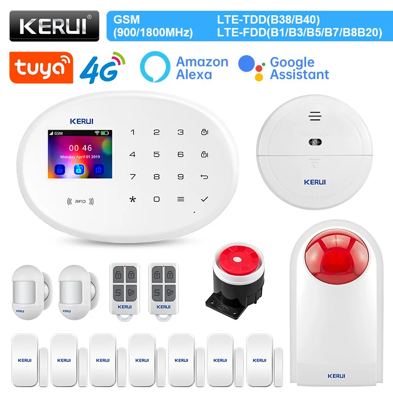 

KERUI W204 Система сигнализации для дома 4G WIFI GSM Tuya Смарт-пульт дистанционного управления Охоронный датчик движения Датчик двери Сирена IP-камера