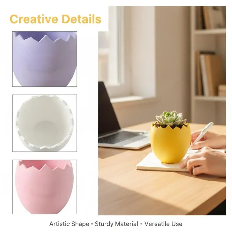 3d Printed Ornament One-piece Molded Decoration 3d Printed Cracked Egg Planter Eggshell Flowerpot Modern Ceramic-finish Holder