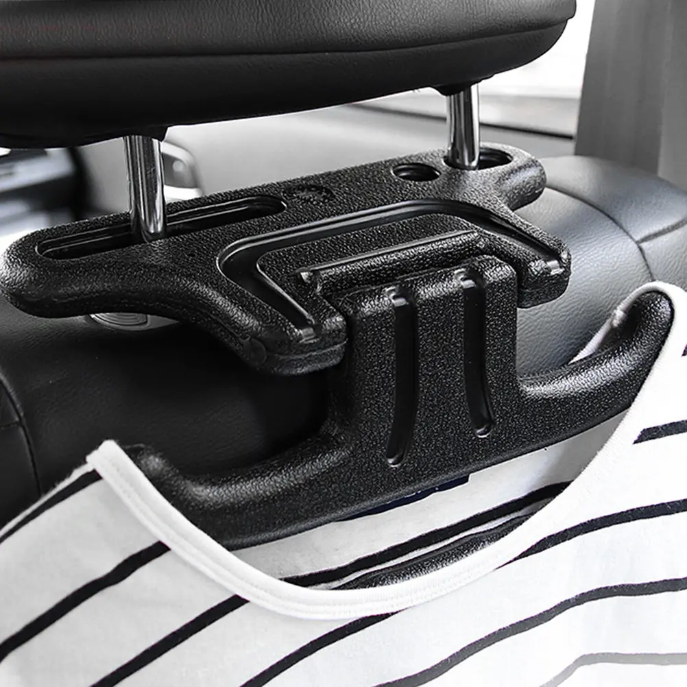 Car Seat Coat Hanger Headrest Mount Clothes Rack for Travel Wrinkle Free Clean Garments Grocery Bags Handbags Umbrellas Black
