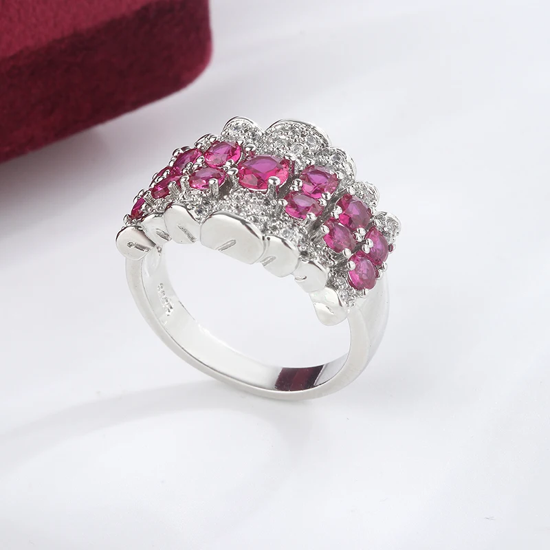 

Роскошное кольцо с красным драгоценным камнем, посеребренное 925, сверкающее кольцо с фианитом, подарок на свадьбу, день рождения для женщин, рождественские украшения
