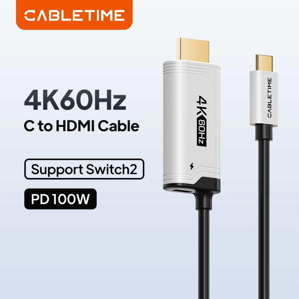 CABLETIME USB C to HDMI Cable PD 100W 4K 60HZ for Nintendo Switch 2 1 OLED Type C to HDMI Cable Adapter Prefect for Laptop PS4/5