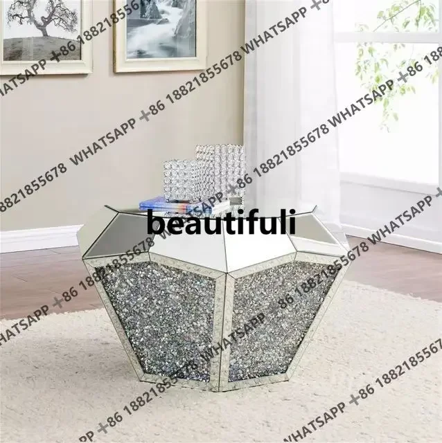 

E136 silver glass mirror rhinestone three-dimensional polygon coffee table coffee table