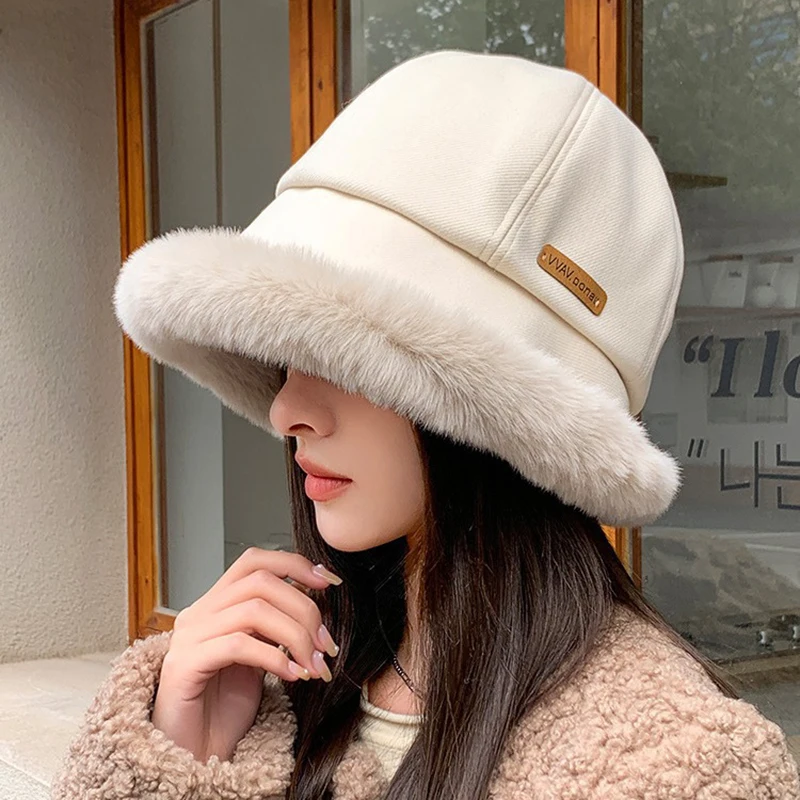 Fashion Fluffy Fur Bucket Hat for Women Winter Thick Warm  Panama Fisherman Hat Female Vintage Soft Plush Basin Cap