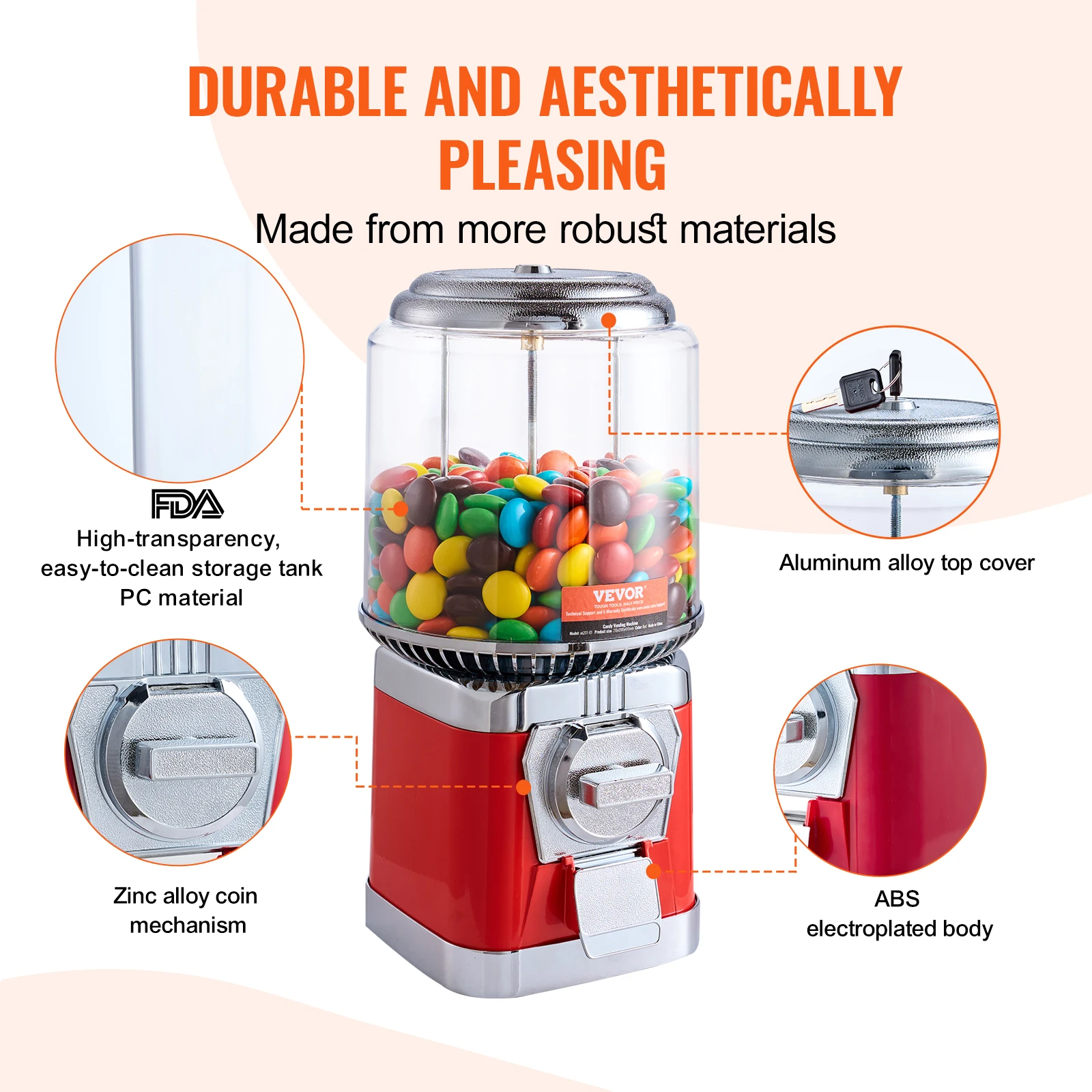 VEVOR Gumball Machine for Kids Candy Vending Machine Bubble Gum Machine Coin Operated Gumball Bank for Toy Balls Candy