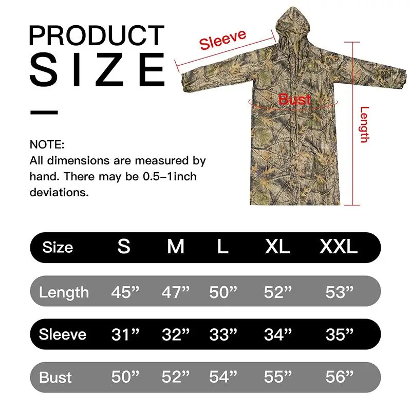 Camouflage Rain Coat Adult Long Windproof and Waterproof One piece Rainwear with Hooded Outdoor Cycling Fishing Hiking Raincoat