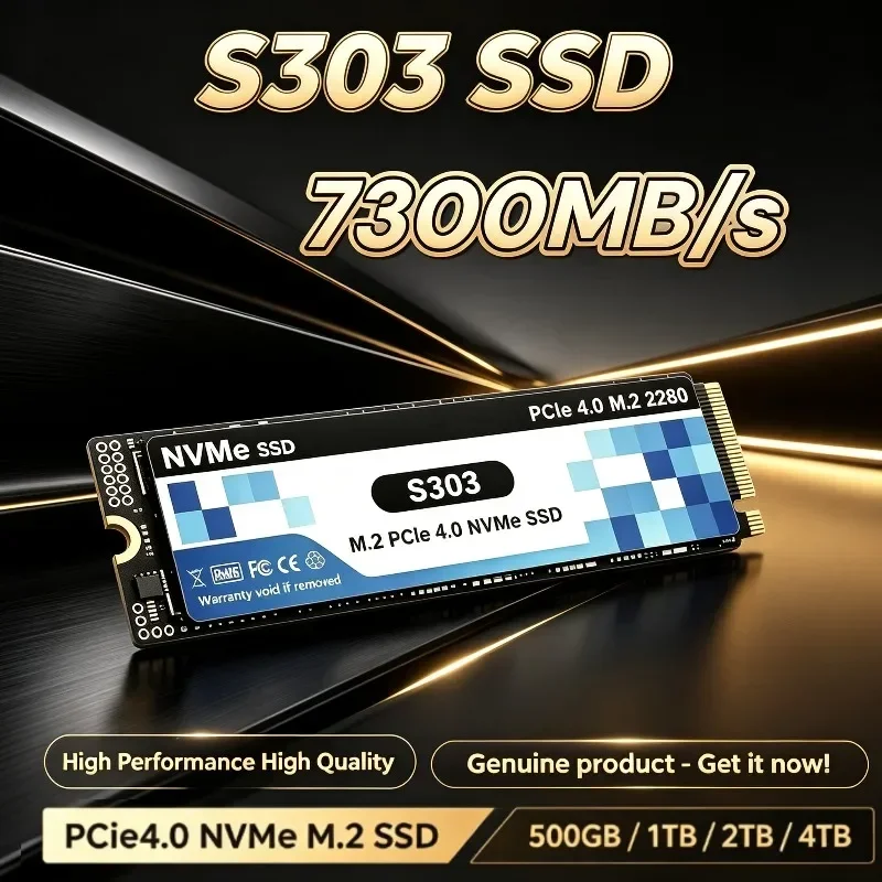 New S303 500GB-4TB PCIe Gen4 M.2 NVMe SSD, 7300MB/s Max Sequential Read, Internal Drive for Gaming Laptops and Desktop Systems.