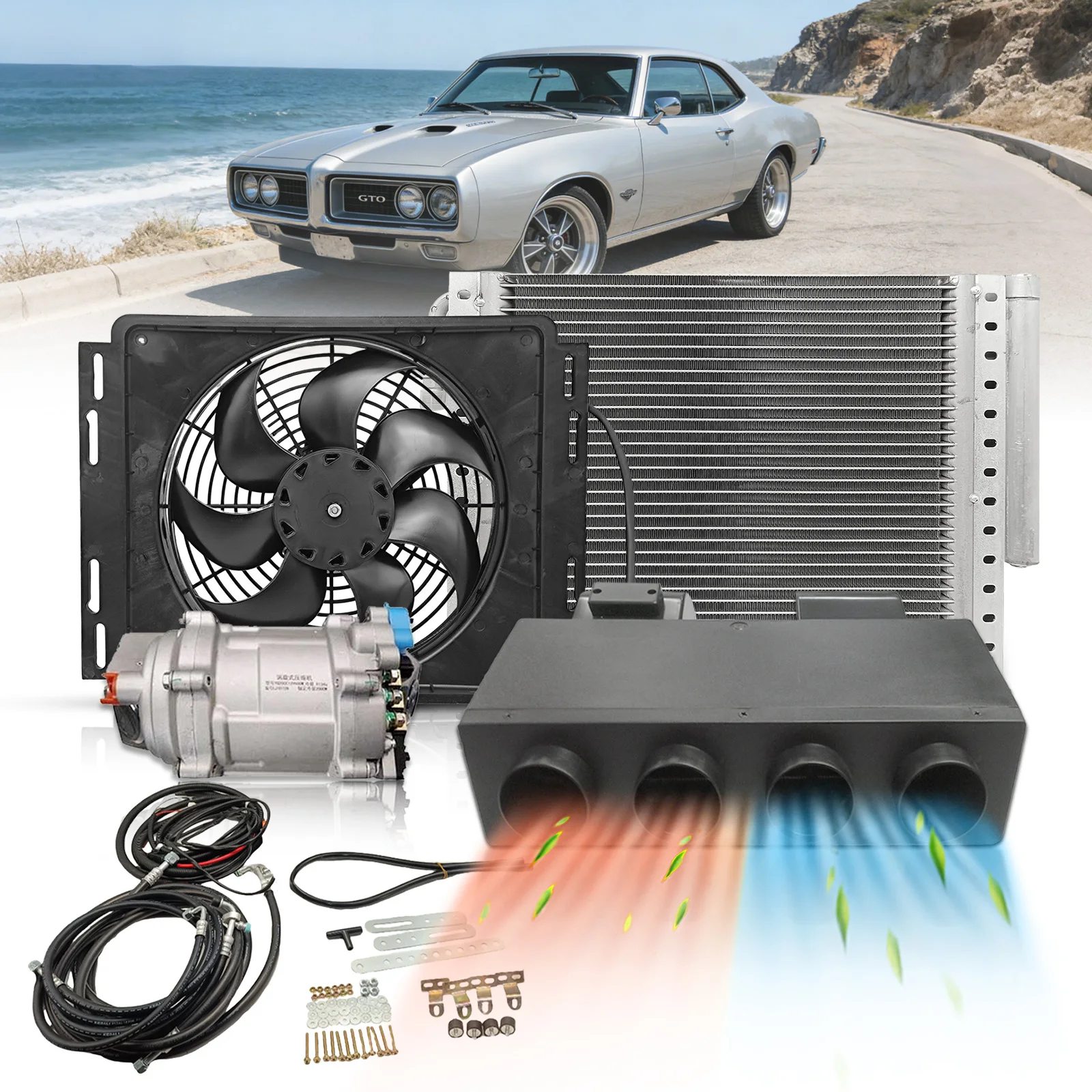Treeligo 12V 10500BTU Cool Universal Air Conditioner Underdash Electric A/C Unit Kit Fit Universal Truck Cab Bus Air Conditioner