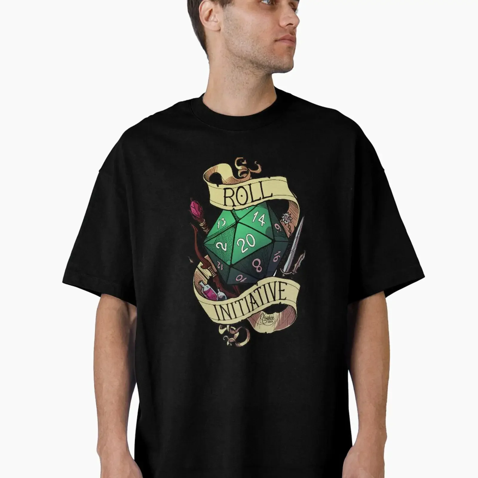 Roll Initiative Oversized T Shirt vintage Washed Soft Stretched Breathable graphic fashion Top For Everyday Wear Comfortable