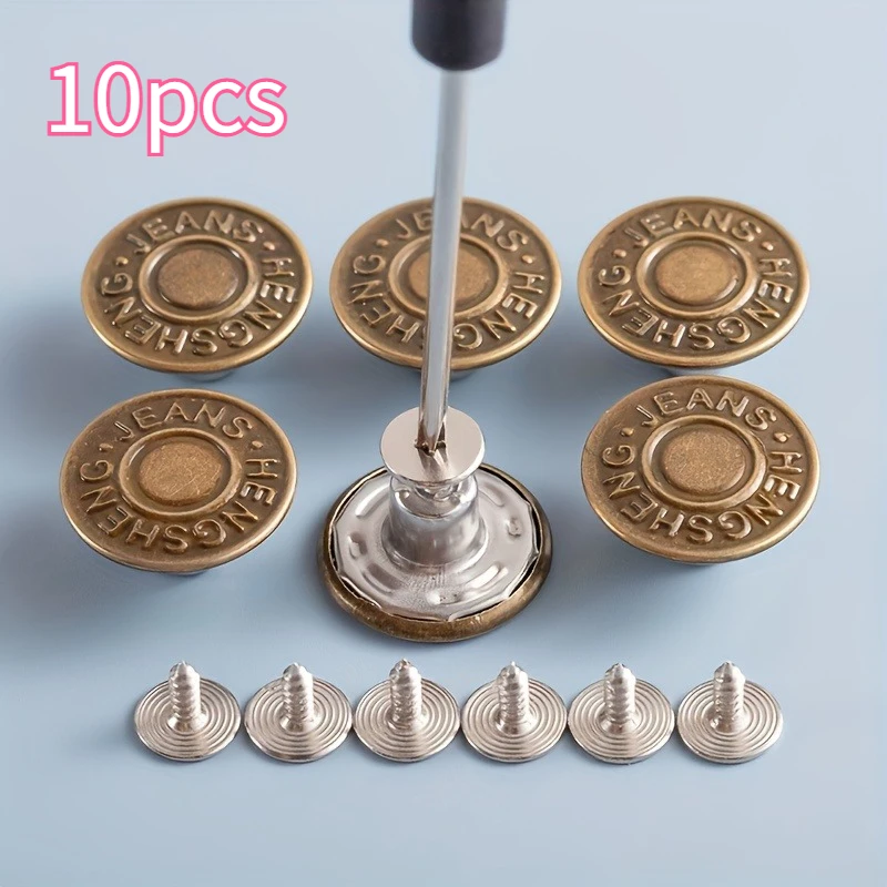 10 Stück nahtlose Metall-Gürtelspannknöpfe für die Reparatur von Denim, einfach zu installierendes DIY-Nähzubehör, perfektes Geschenk für Nähanfänger.
