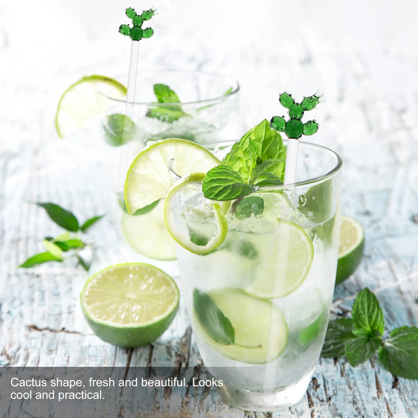 1Pcs Long Handle Cactus Glass Stirring Rod Creative Cocktail Mixer Bar Coffee Shop Stirring Stick Swizzle Stick