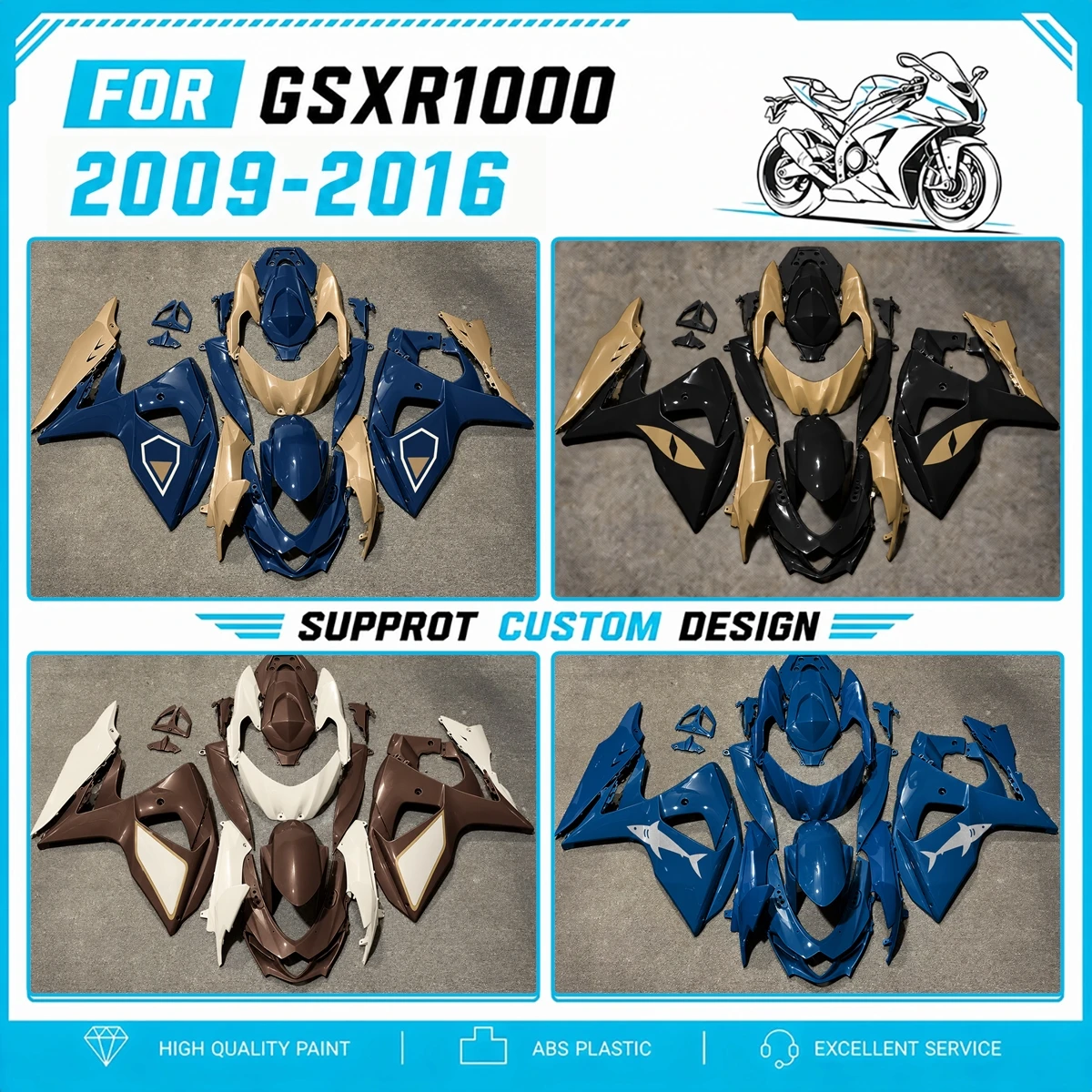 ABS Injection Fairing Kit for 2009-2016 GSXR1000 GSXR 1000 09-16 Motorcycle Bodywork Set Pre-drilled Parts Fairings