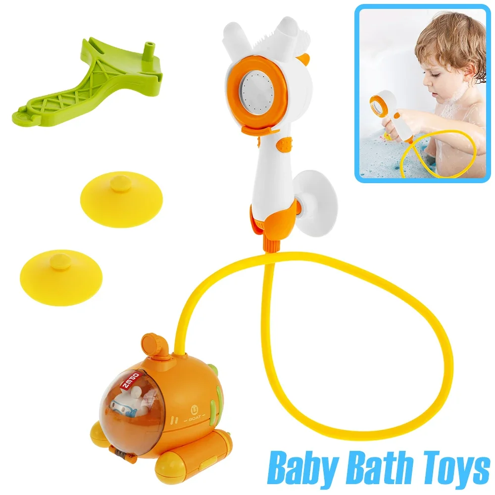 

Baby Bath Toy Shower Head Cute Submarine Bathtub Shower Sprayer with Suction Cup Battery Operated Kids Shower Head for Bathroom