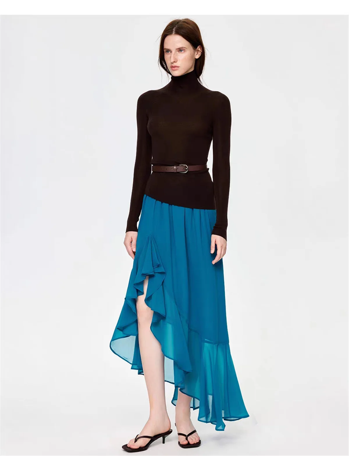 Saia Maxi de Chiffon com Babados e Cintura Alta, Tamanho Plus, Elegante e Sexy, Moda de Verão Boho para Festas e Férias 2026