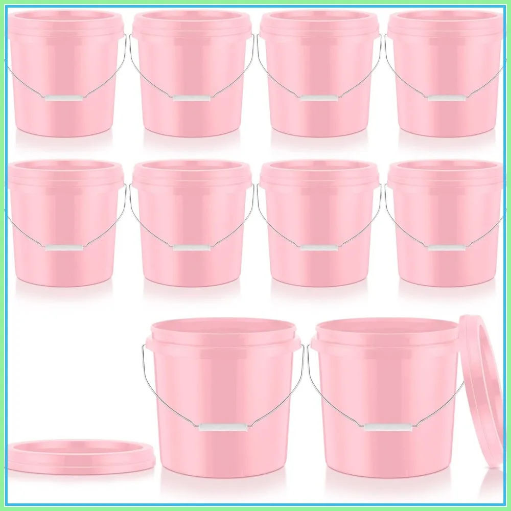 

10 Pack 2 Gallon Plastic Buckets with Lids Heavy Duty Storage Pails with Handles for Home & Kitchen (Light Pink)