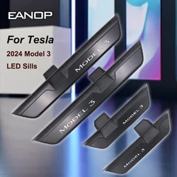 Model 3 Highland Illuminated Door Sills Edge Protector Mat Black Brightness Display  4pcs