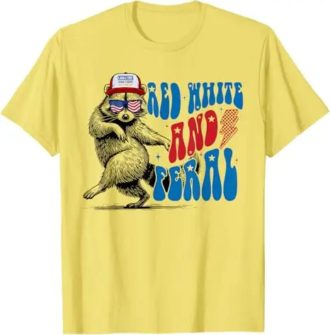 250. Unabhängigkeitstag 4. Juli T-Shirt mit Wildem und Freiem Otter, Rot-Weißes und Wildes Waschbär-Shirt für den 4. Juli, Stolzes USA-Tee-Shirt – Detail 6