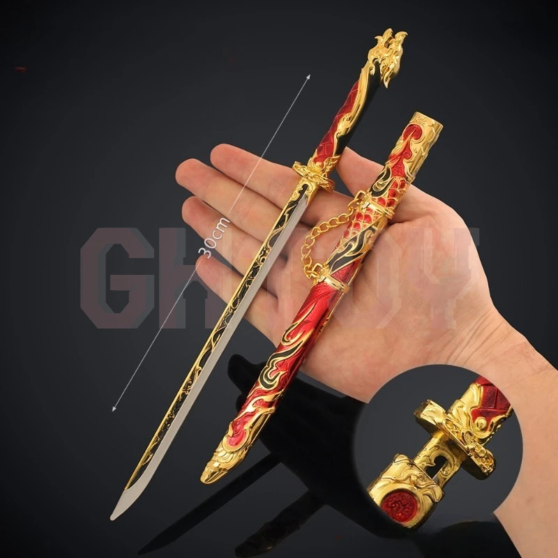 

30cm/11.81in Naraka: Bladepoint Jin Chun Feng Tang Heng Blade Metal Sheath Sword Alloy Model Game Weapons Handheld Ornament Gift